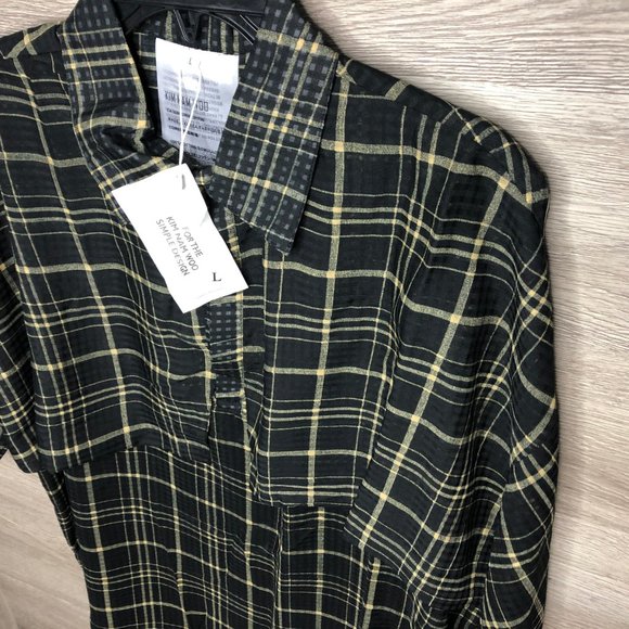 Kim Nam Woo L Layered Button Front Plaid Shirt NEW - Picture 2 of 6